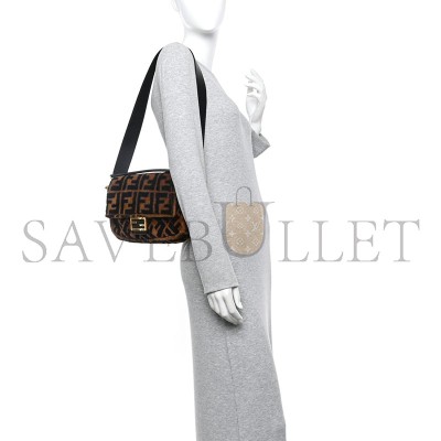 FENDI SHEARLING VITELLO DOLCE MACRO FF 1974 BAGUETTE TOBACCO BLACK (27*15*6cm)